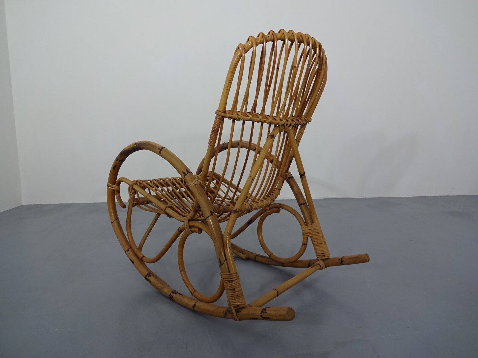 Mid-Century Italian Bamboo Rocking Chair, 1950s