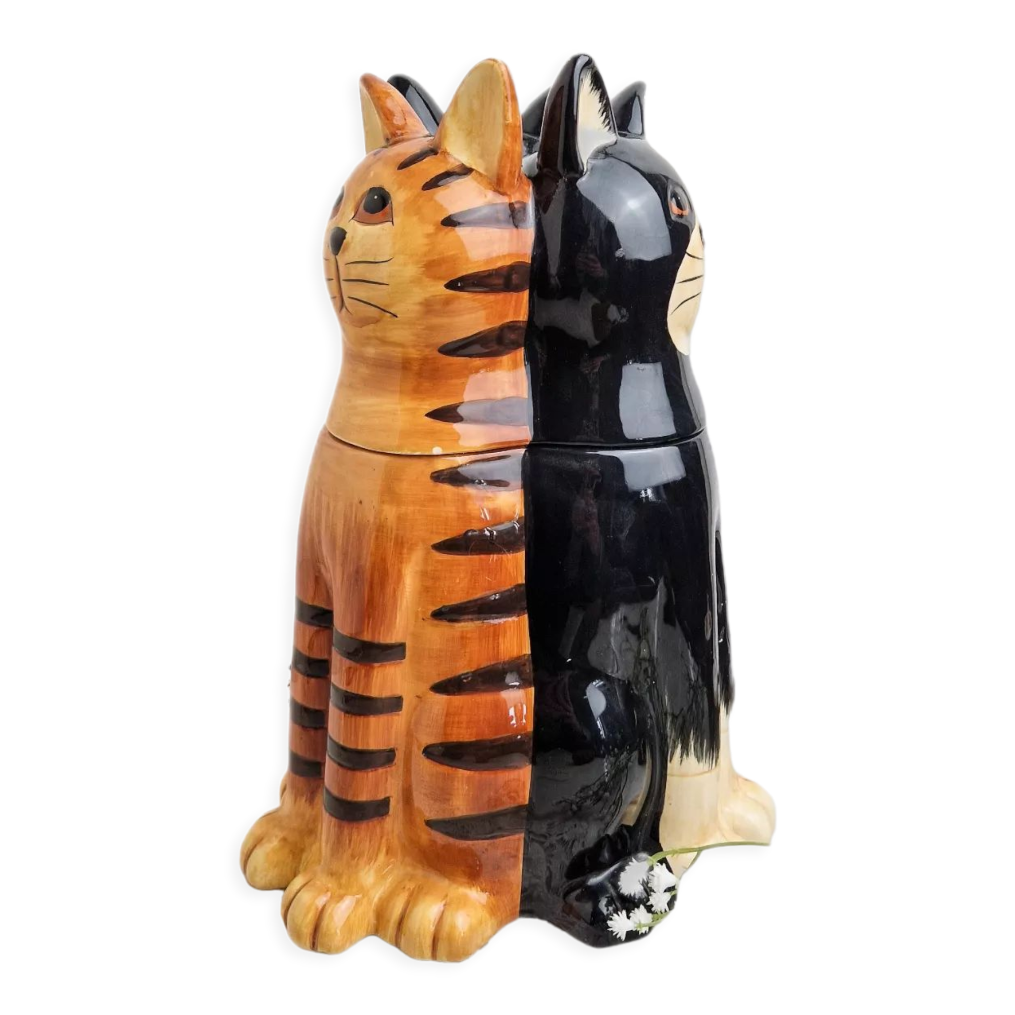 Cat cookie jar, ceramic cookie jar three vintage cats