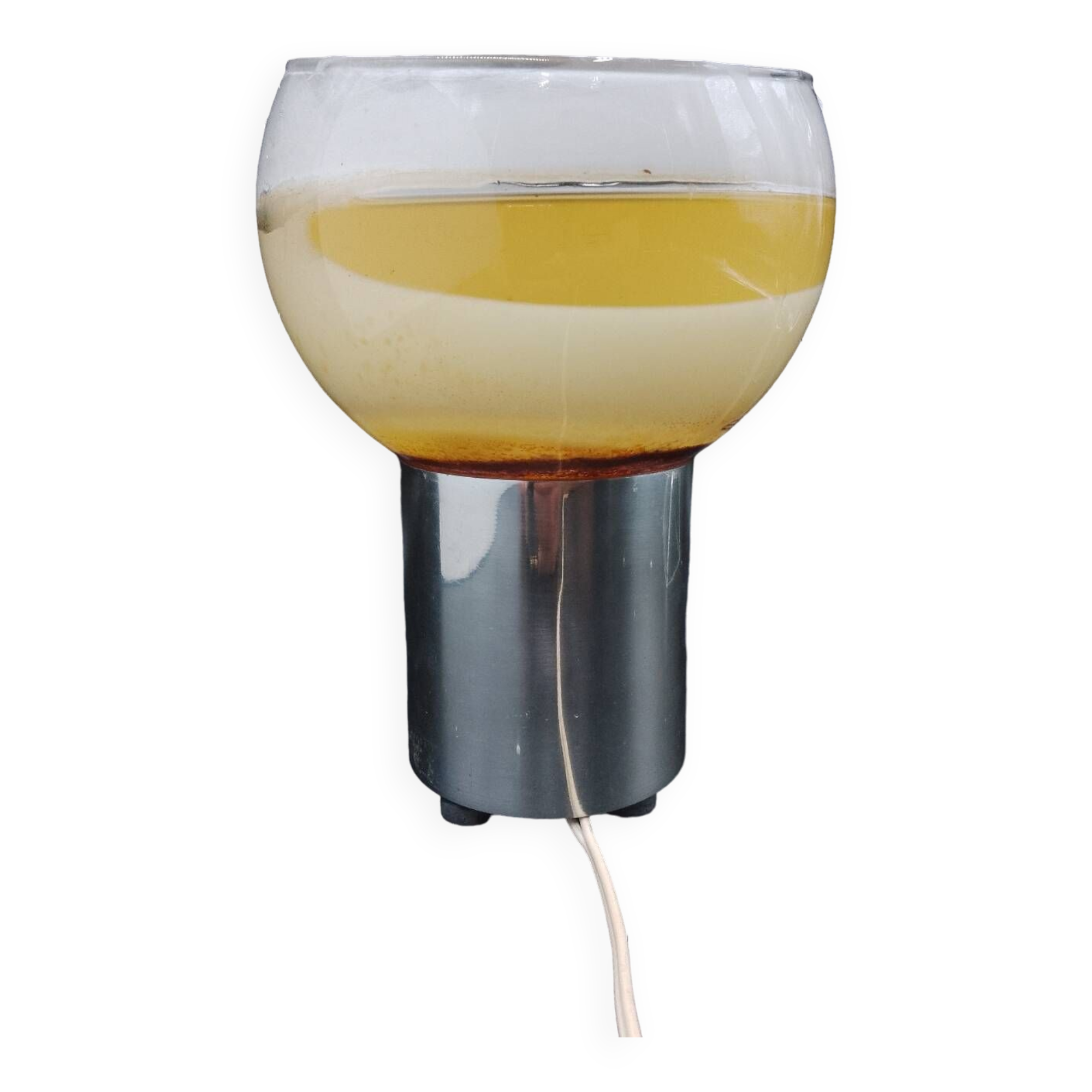 Old candle lamp perfume burner design 1970 in aluminum and pop art glass