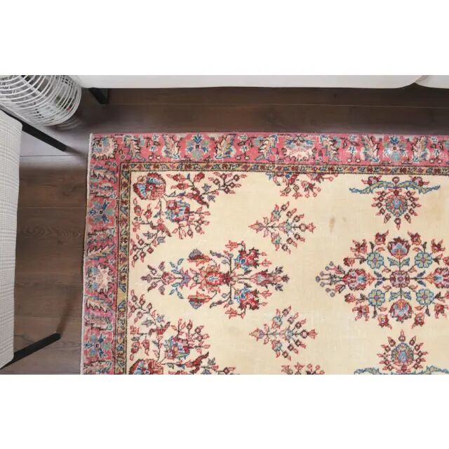 1970s Turkish Oushak Handmade Wool Cotton Beige Area Rug 103x206