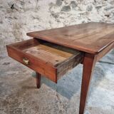 Antique French Farmhouse Table | 19th Century Cherry Wood Table with Drawer and Extension | 1880–1900 Rustic Kitchen