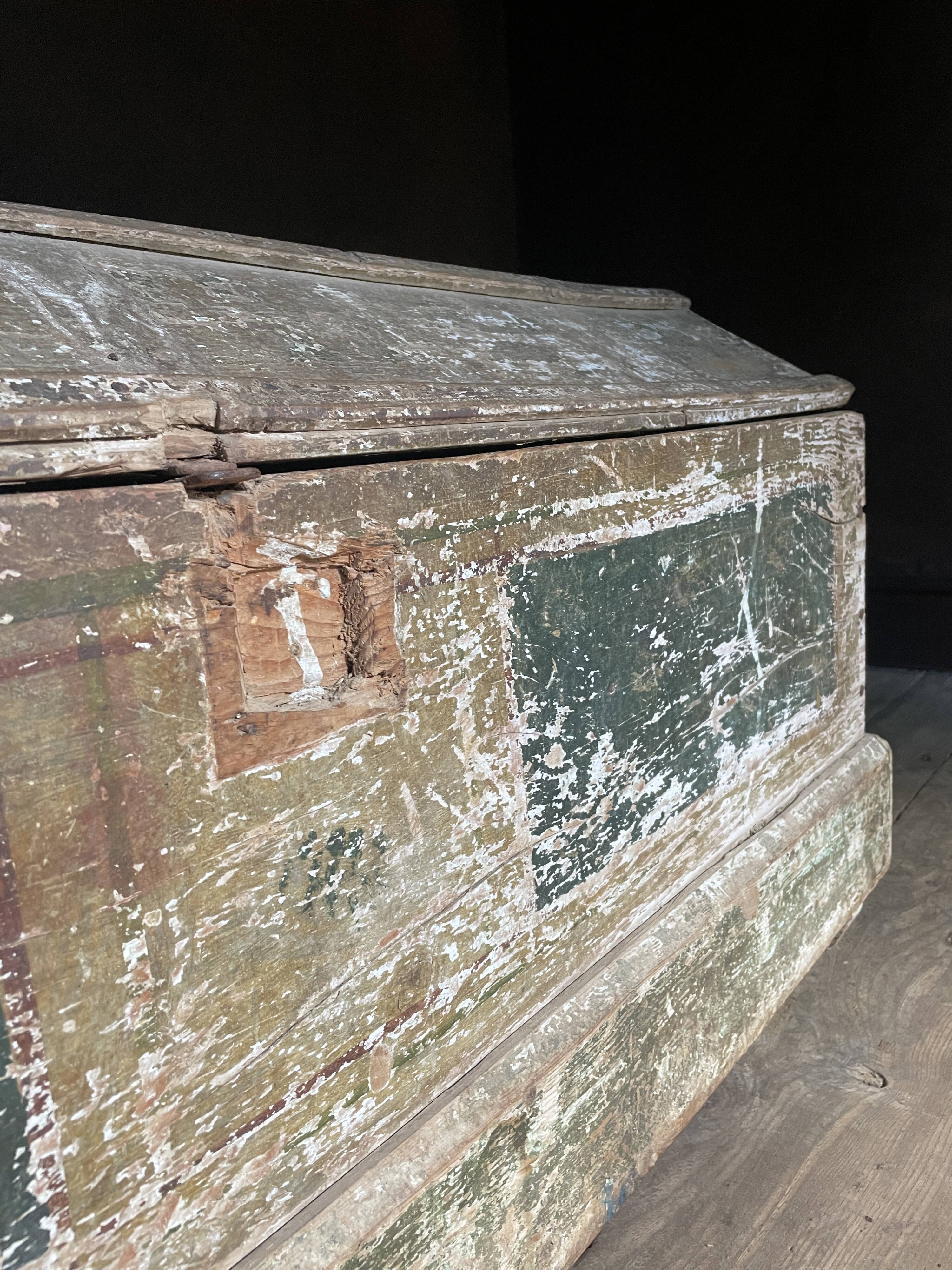 Large Antique 19th Century Continental Painted Pine Blanket Chest | Antique