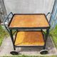 Old service servant rattan & scoubidou on wheels metal + wood trays