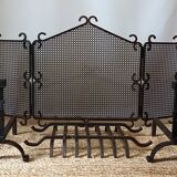 Cast iron and wrought iron fireplace screen set