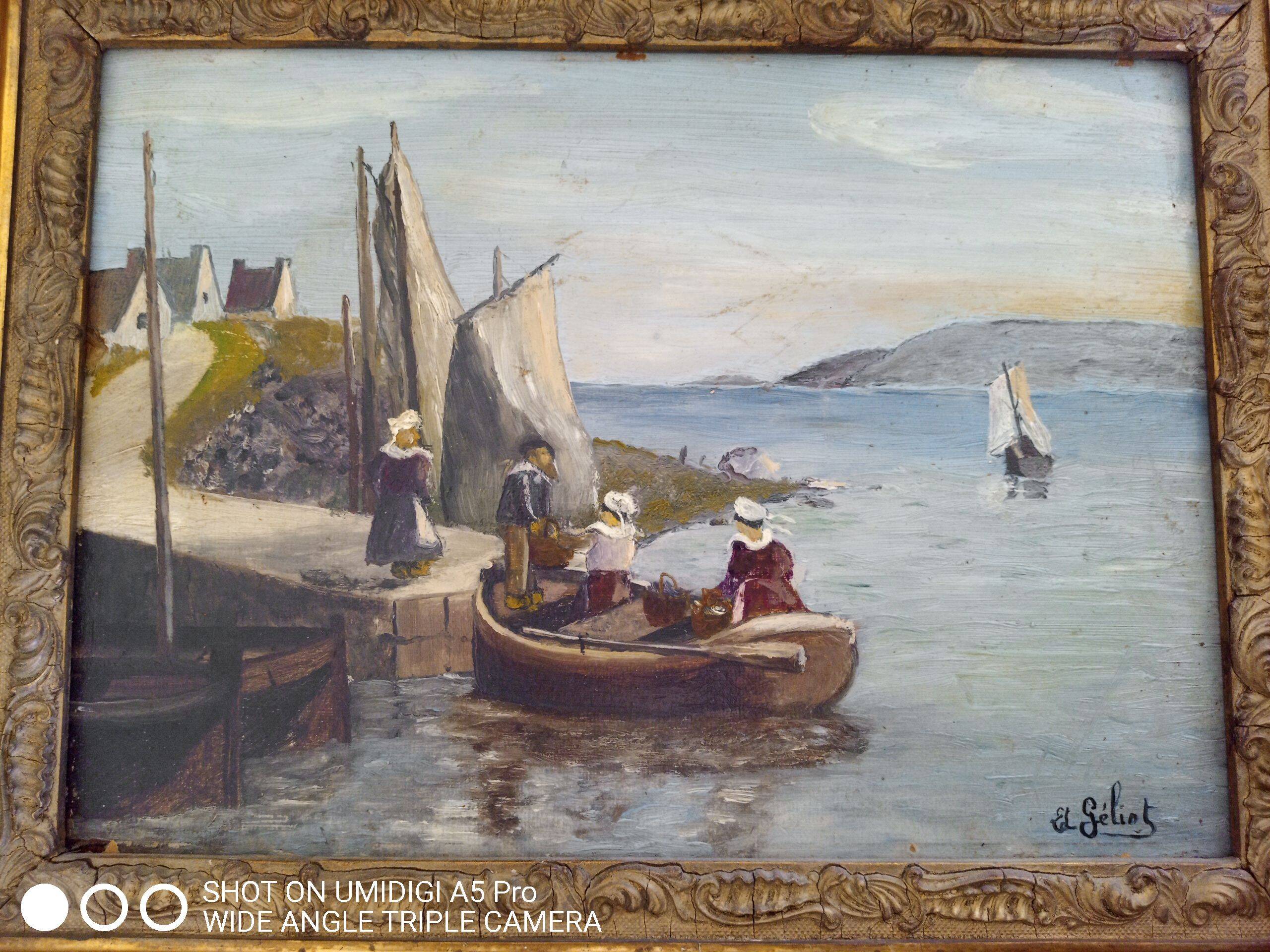 Oil on panel signed ED Géliot - 23 x 33 cm - boat in Brittany