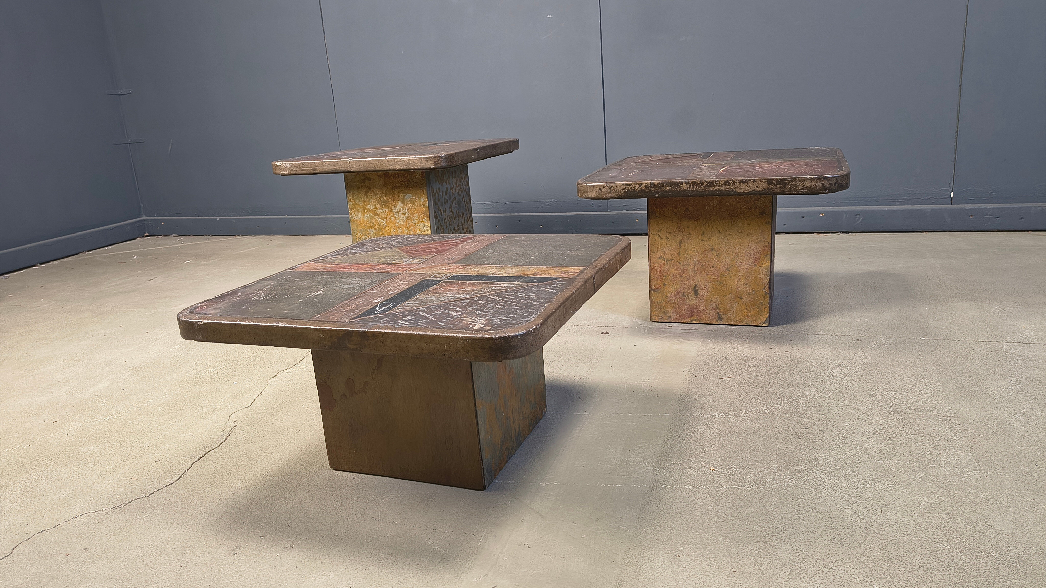 Vintage brutalist slate stone nesting tables by Design Studio Stam, 1990s