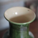 Green glazed ceramic vase, vintage baluster vase, flower pot