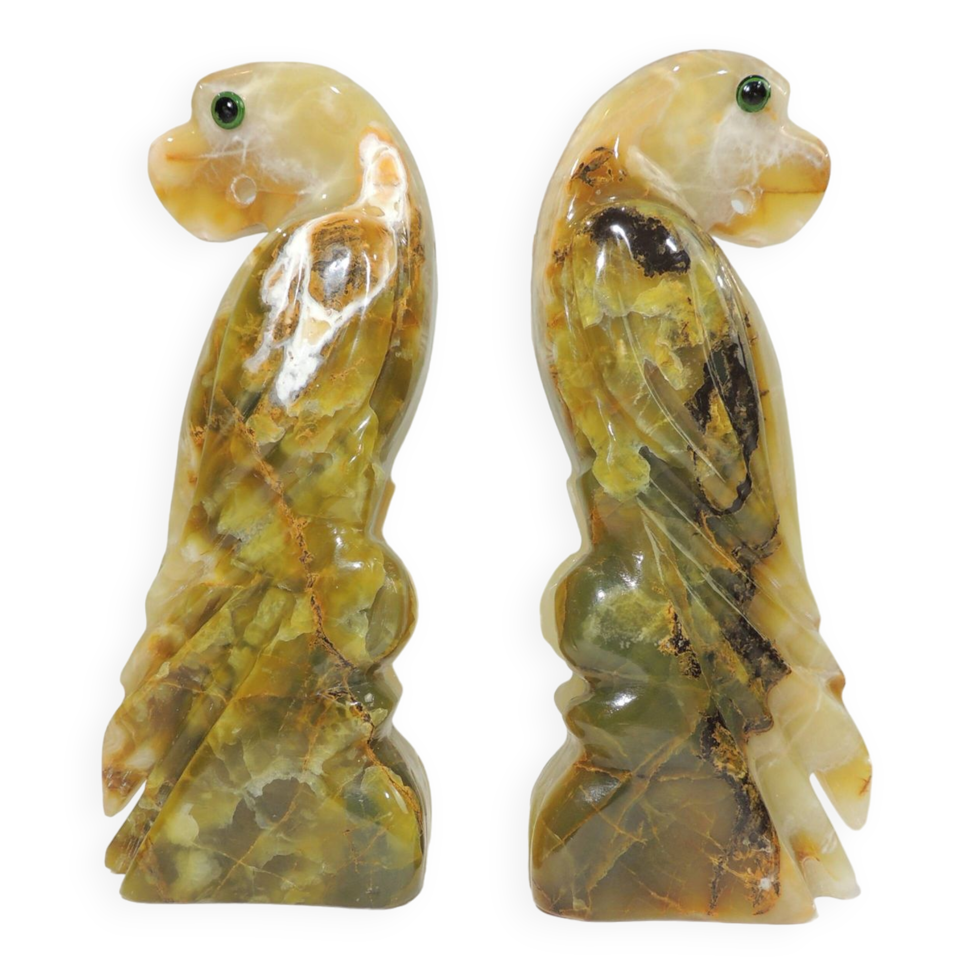 Pair of Parrots Onyx Bookends / Vintage/Paperweight/Bird Animal Figurine