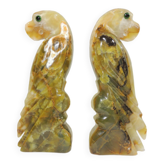 Pair of Parrots Onyx Bookends / Vintage/Paperweight/Bird Animal Figurine