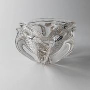 Transparent Murano Glass Bowl, Large Tri-lobed Triangle, Clear Glass with Bubbles, 1970s Italian Mid-Century Design