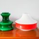 Suspension en opaline bicolore orange / rouge et blanc Design 1970