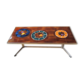 Vintage coffee table ceramic tray chrome base