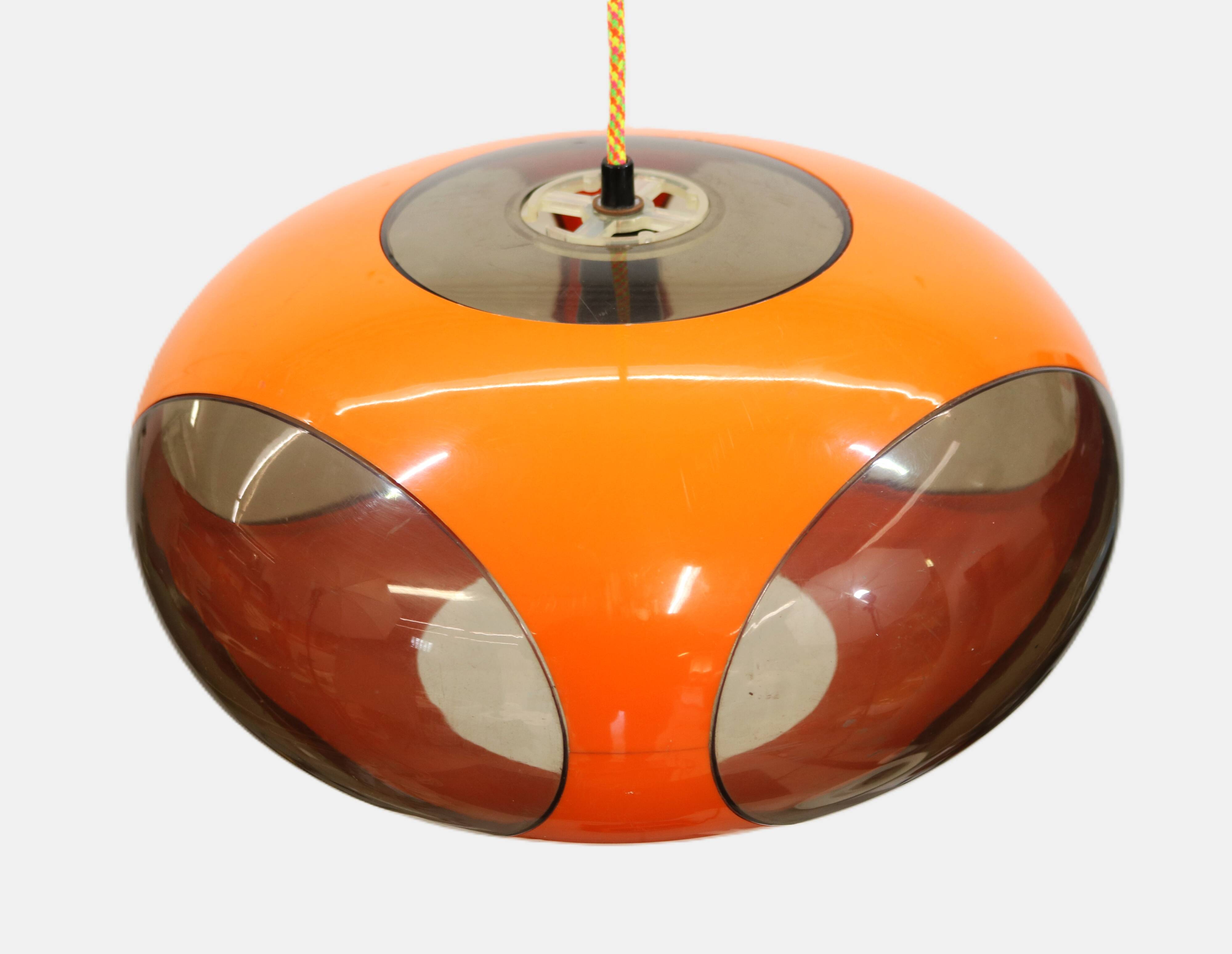 Massive Belgium Space Age UFO Lamp, Orange Mid-Century Modern Lighting