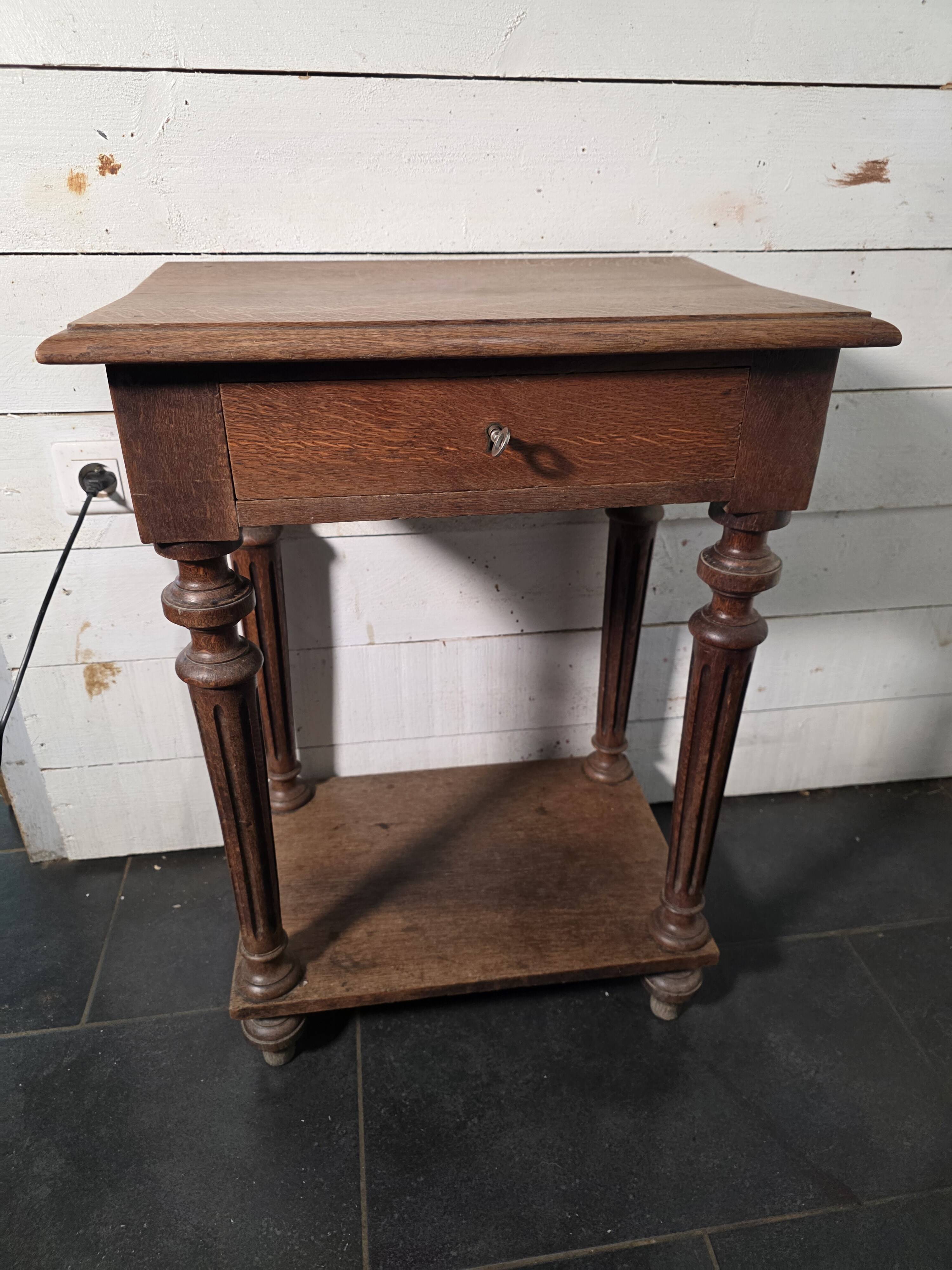 Louis XVI style bedside table in solid oak