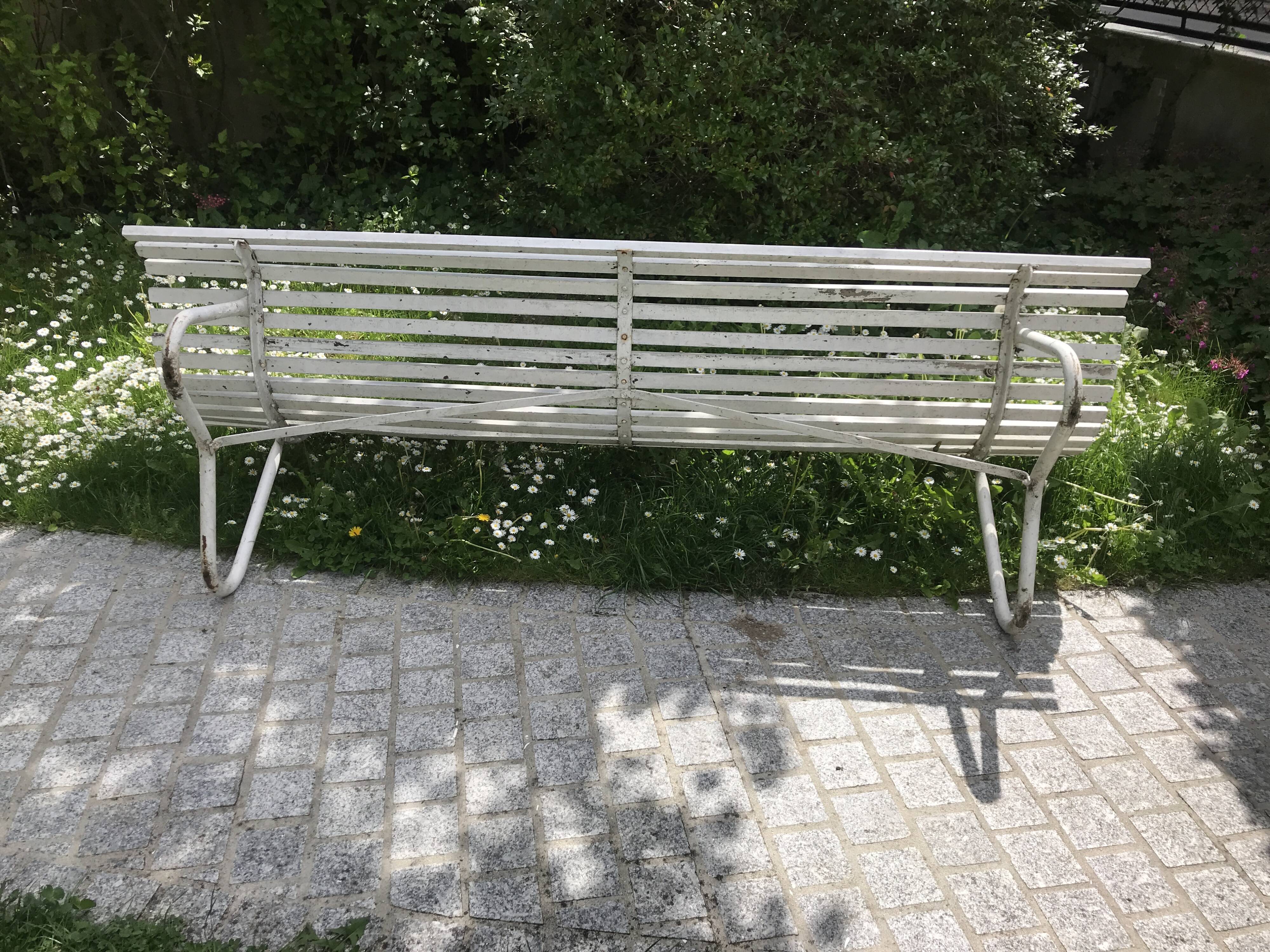 White metal Garden Bench and wooden slats 1970