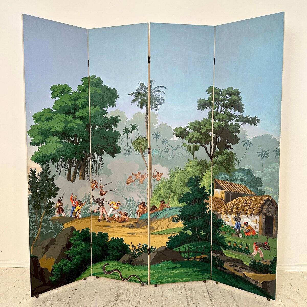 20th Century Four Panel Wallpaper Screen from Zuber, 1940s