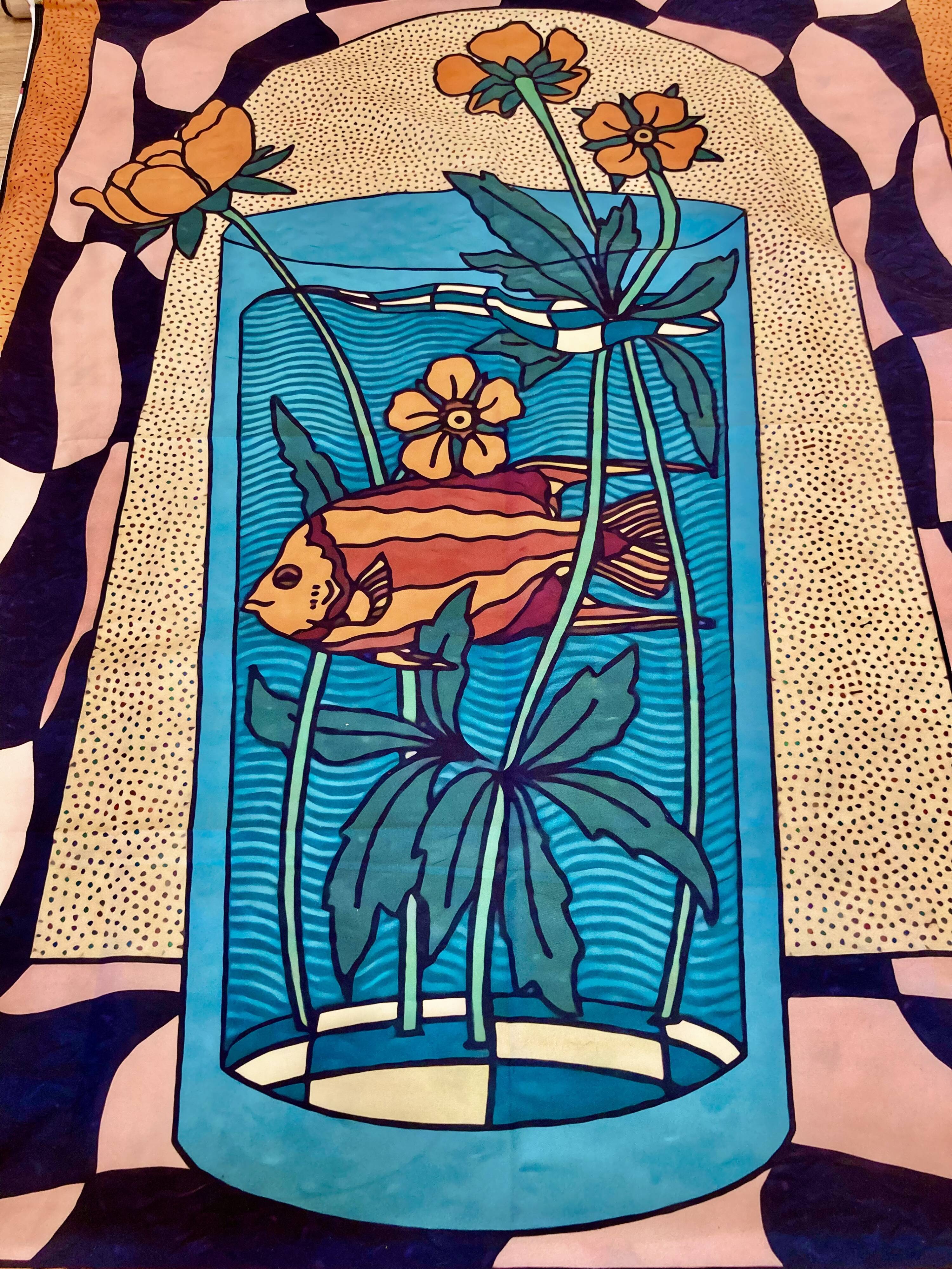 Large silk hanging decoration.