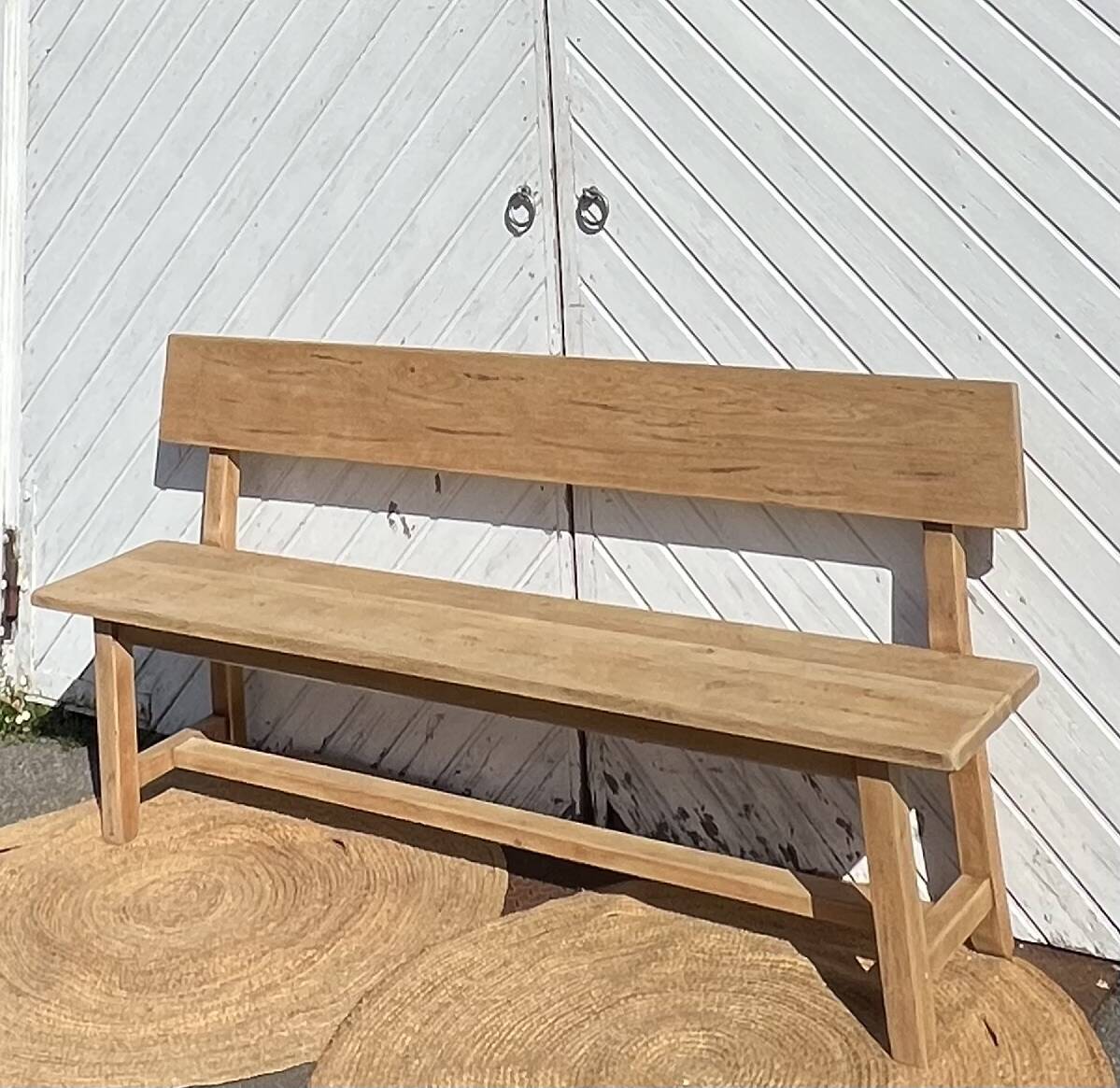 Large antique bench in solid raw oak