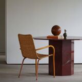 Set of 4 vintage Italian wicker and birch armchairs, mid-century modern, 1950.