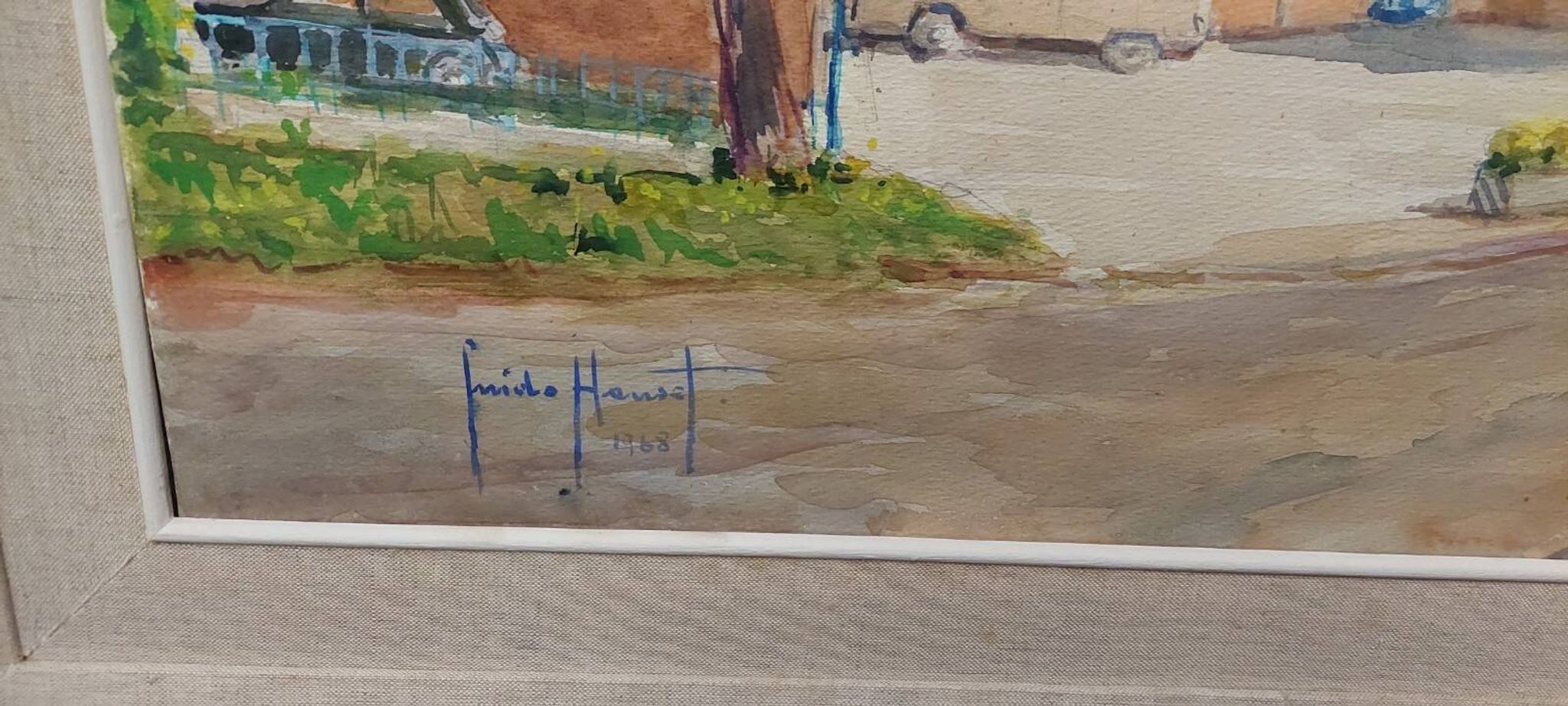 Guido hanset (1910-1992) watercolor on paper view of genoa ? 1968 signed