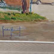 Guido hanset (1910-1992) watercolor on paper view of genoa ? 1968 signed