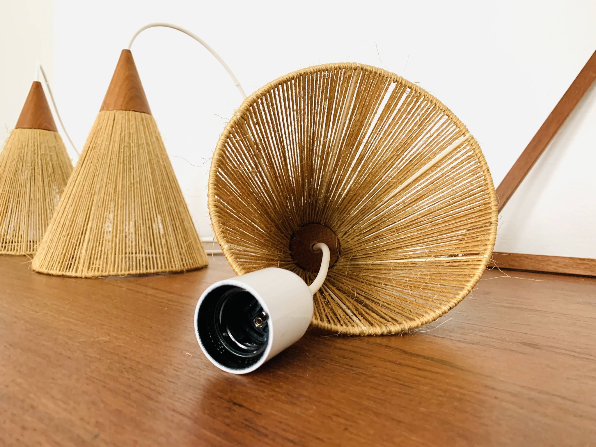 Teakwood and Sisal Cascading Lamp by Temde