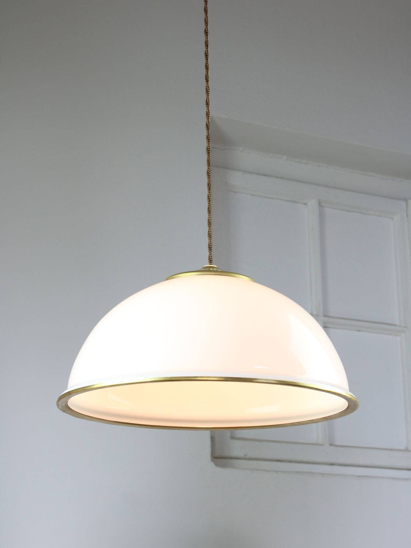 Mid-century Italian Brass and Opaline Pendant Lamp