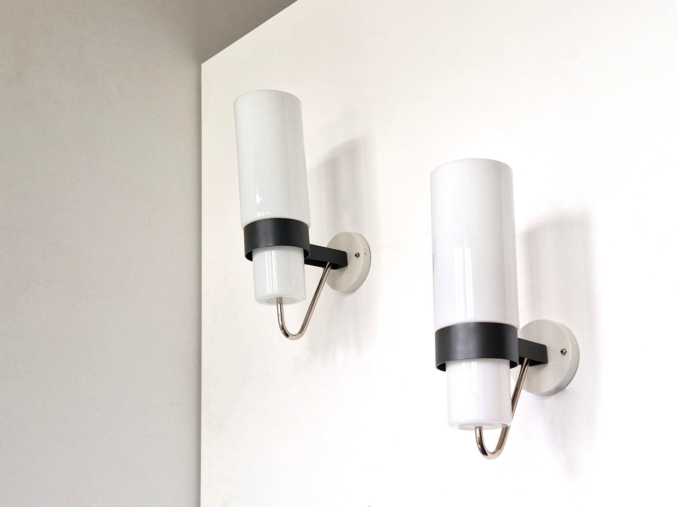 Set of 2 metal and glass wall lamps for Philips, 1960's/1970's