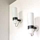 Set of 2 metal and glass wall lamps for Philips, 1960's/1970's