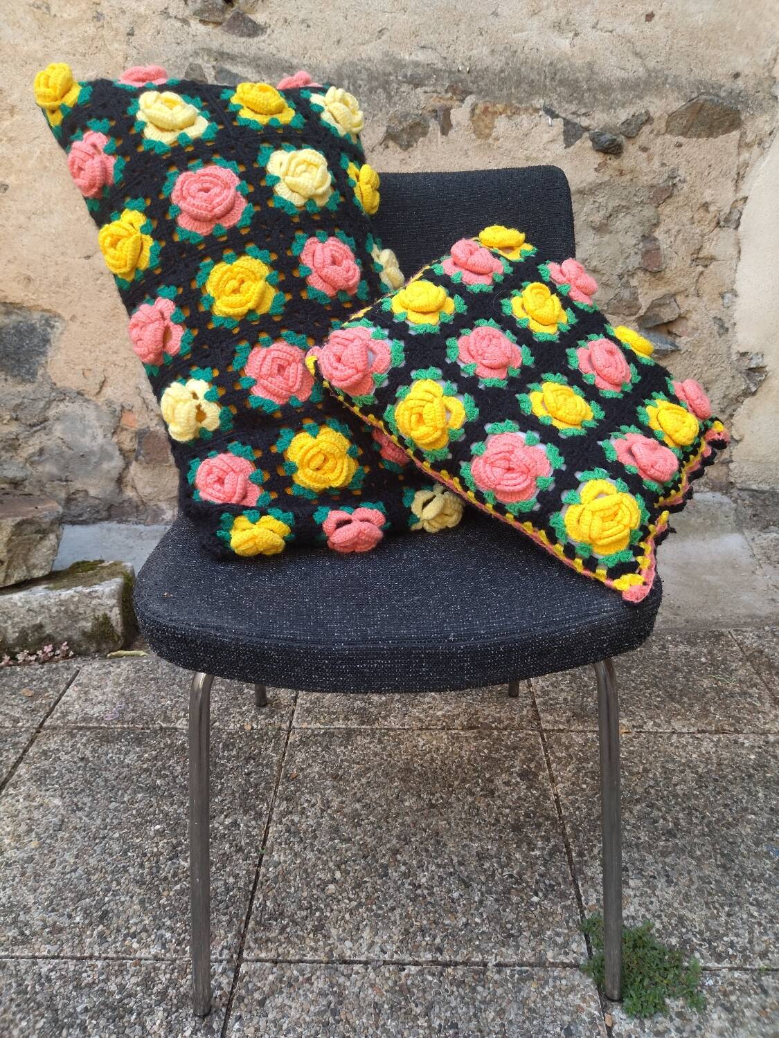 Set of vintage crochet cushions