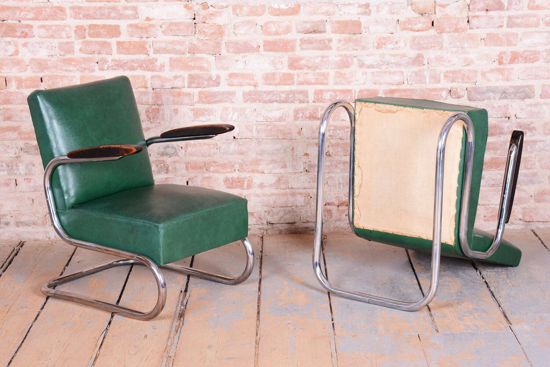 Bauhaus Armchairs in Beech and Chrome from Mauser, Germany, 1930s, Set of 2
