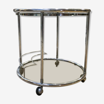 Desserte Rolling Bar / Vintage Round Trolley Bar with retractable shelves - 70s