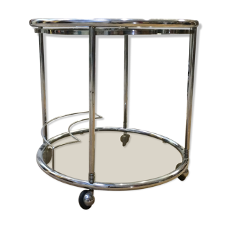 Desserte Rolling Bar / Vintage Round Trolley Bar with retractable shelves - 70s