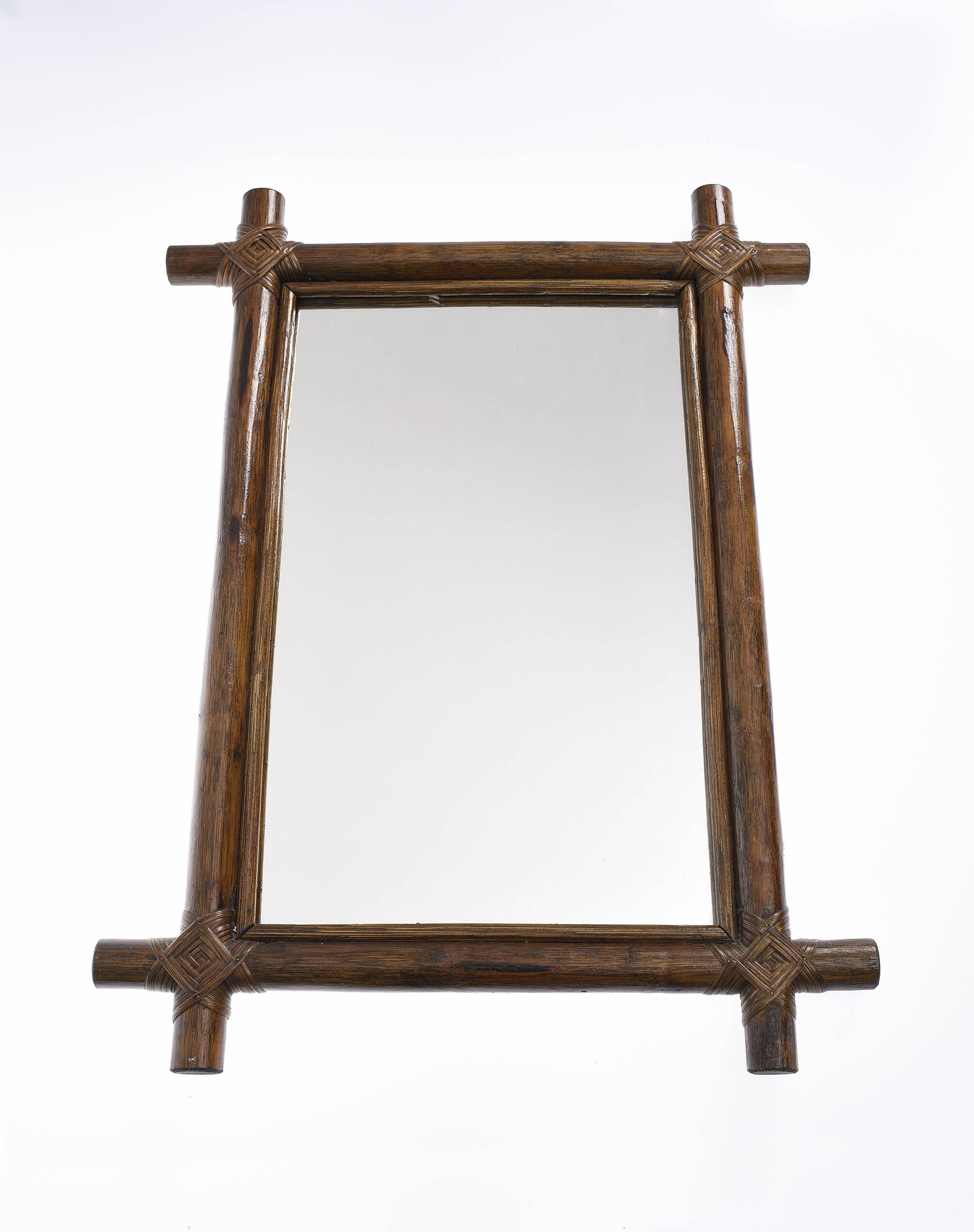 Large old rectangular rattan mirror, 67cm x 47cm