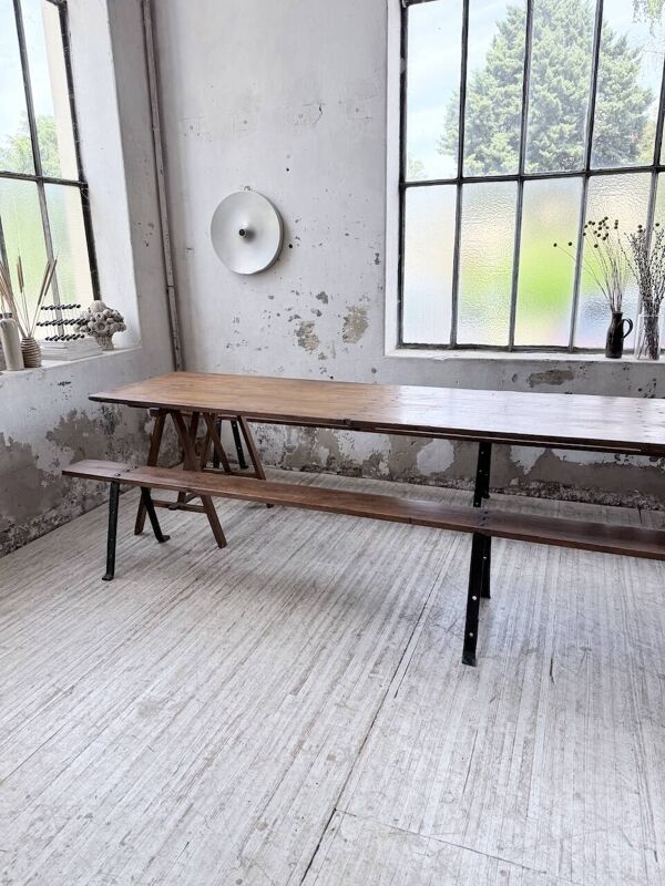 Table de ferme tréteaux XXL 4m et ses bancs