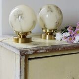 Yellow marbled globe table lamp
