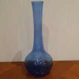 Très Joli Soliflore En Verre Bullé Violet Signé Biot