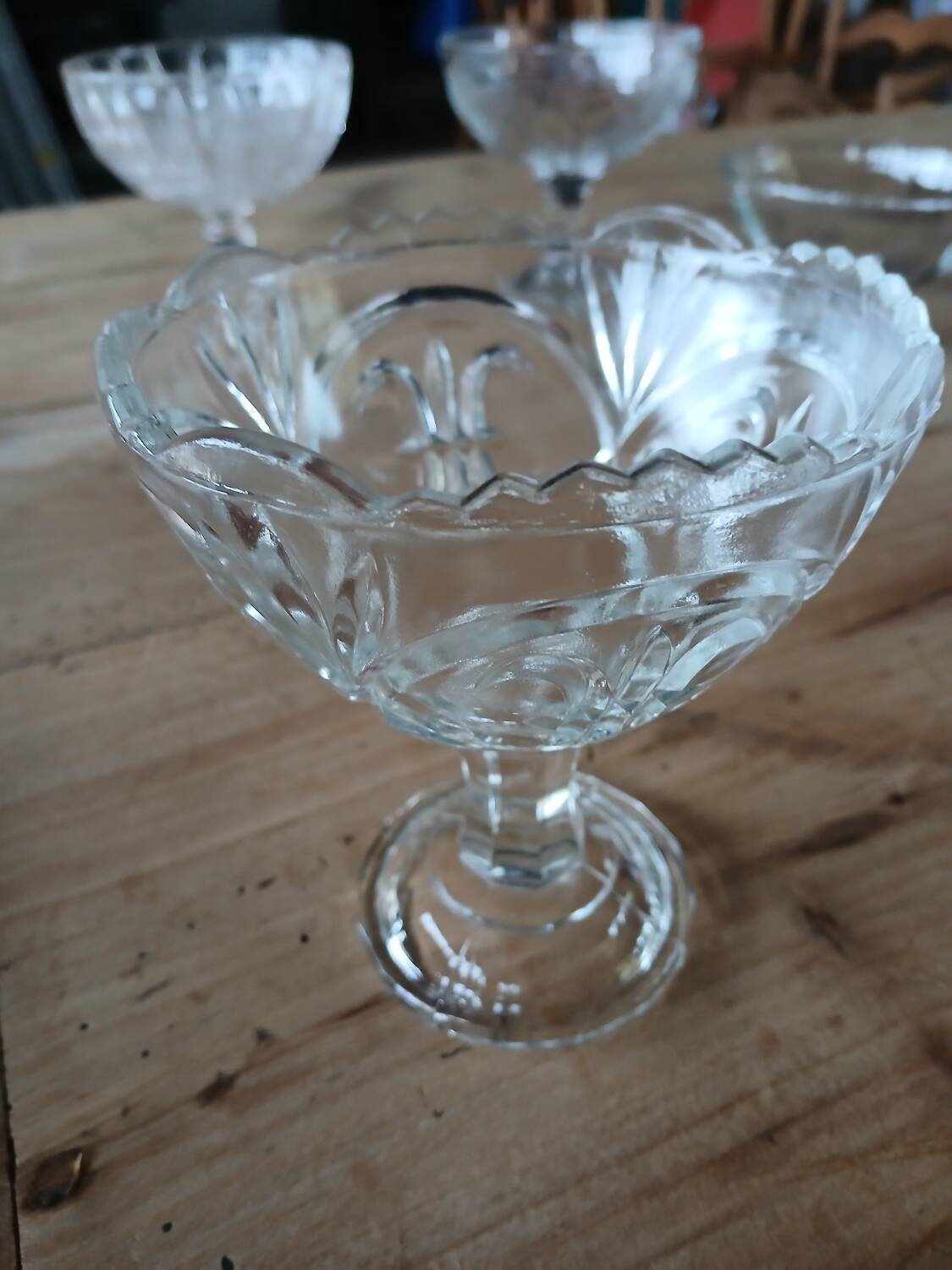 5 antique clear glass cups