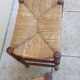 Pair of vintage wooden and straw stools from the 1950s, rectangular.