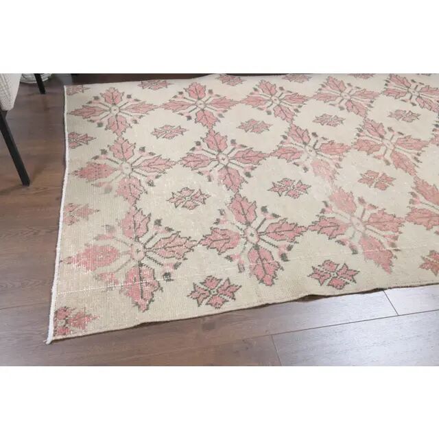 1970s Turkish Oushak Handmade Wool Cotton Beige Area Rug 134x211