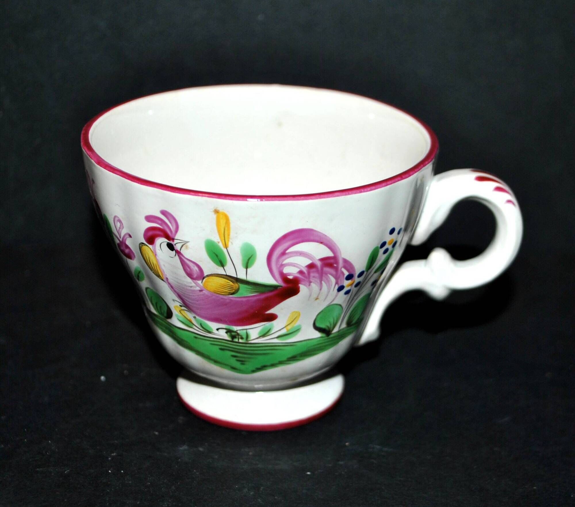 COQ coffee cup in earthenware from Saint-Clément - hand-painted decor Faïencerie de l'Est