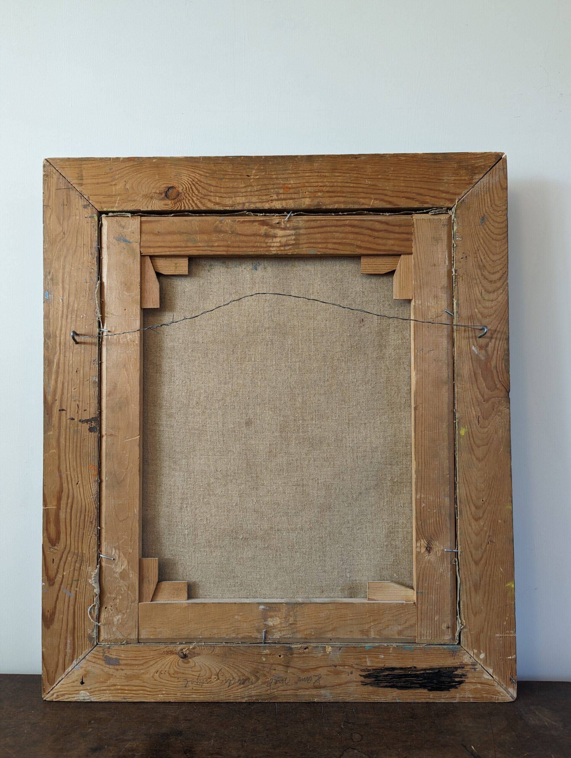 Mid-Century Modern Swedish "The Fruit Tree Pickers" Vintage Oil Painting, Framed