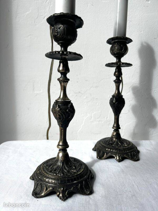 Pair of antique candlestick lamp bases