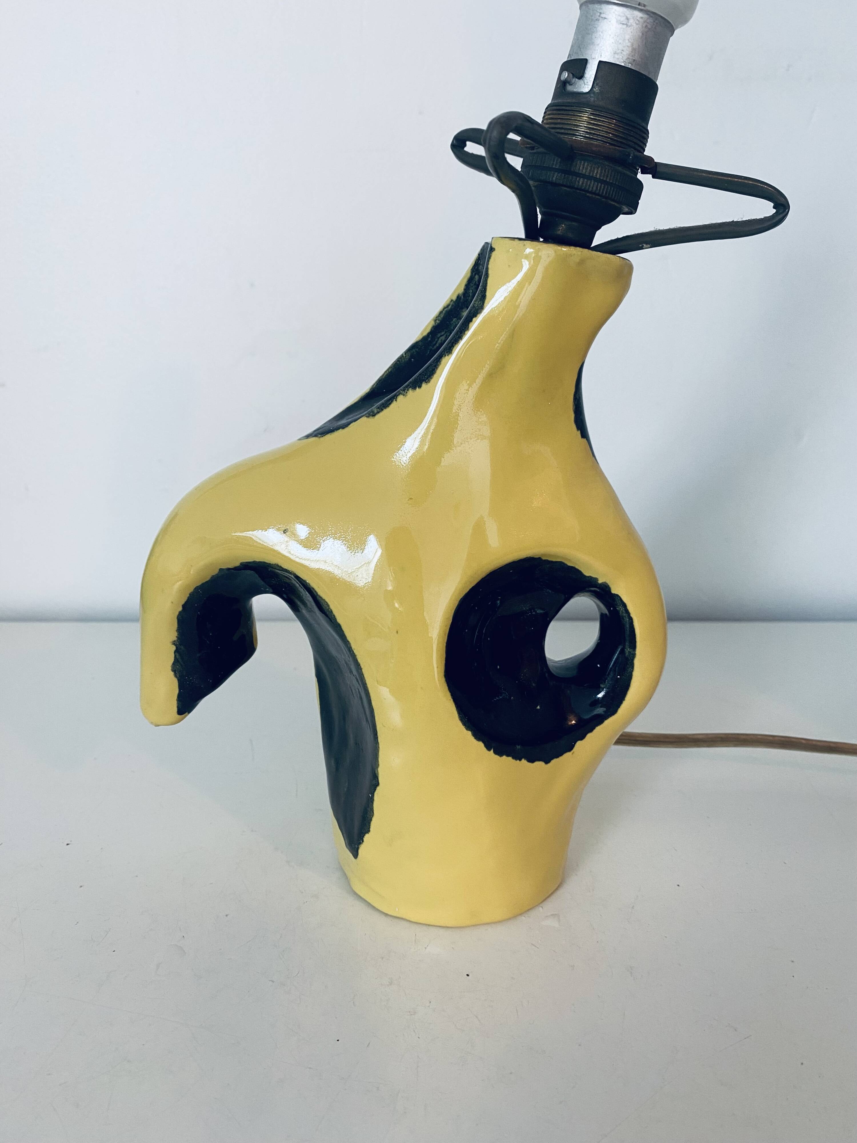 Vintage Yellow & Black Ceramic Lamp Base Modernist 50s/60s Free Form