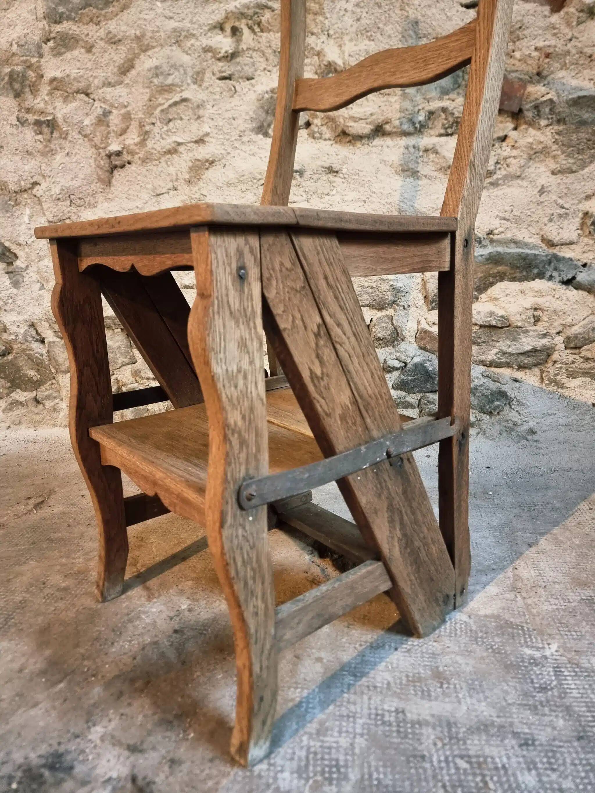 Antique French Oak Ladder Library Chair – Metamorphic Stepladder Chair