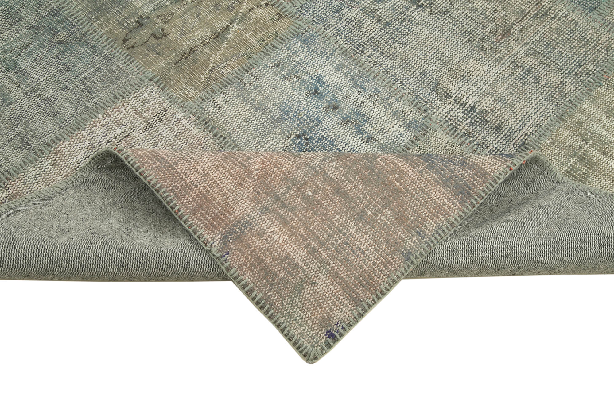 Hand-Knotted Turkish Vintage 177 cm x 243 cm Grey Patchwork Carpet
