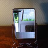 Miroir de barbier bi pied, mode suspension, biseauté, métal chromé - années 70