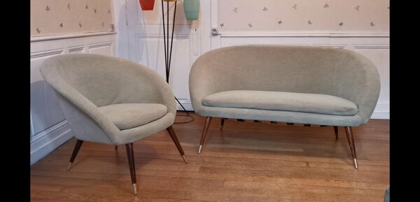 Canapé sofa coquillage rond 2 places gris