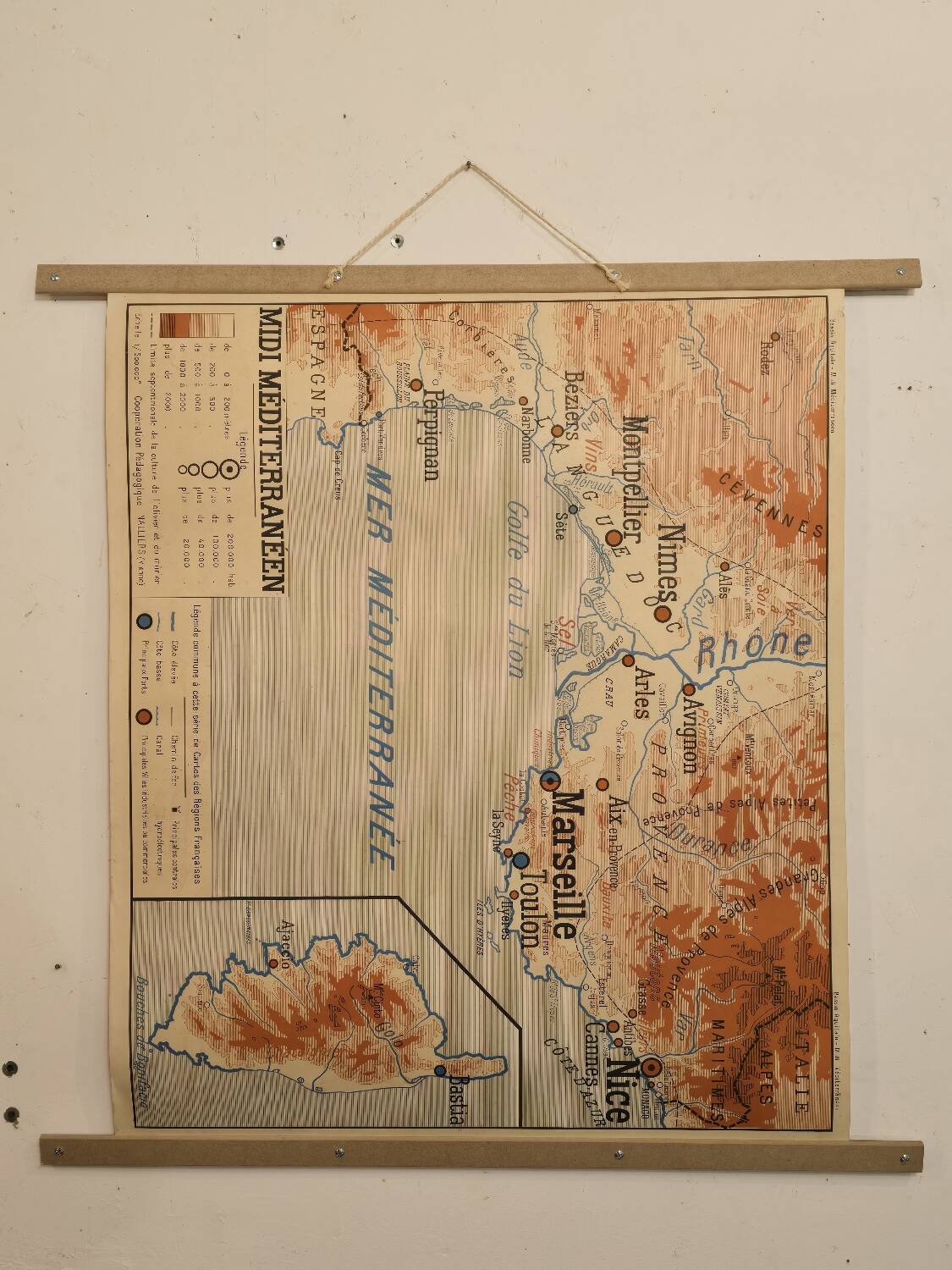 Old school geography map 1960 Atlantic Mediterranean coast