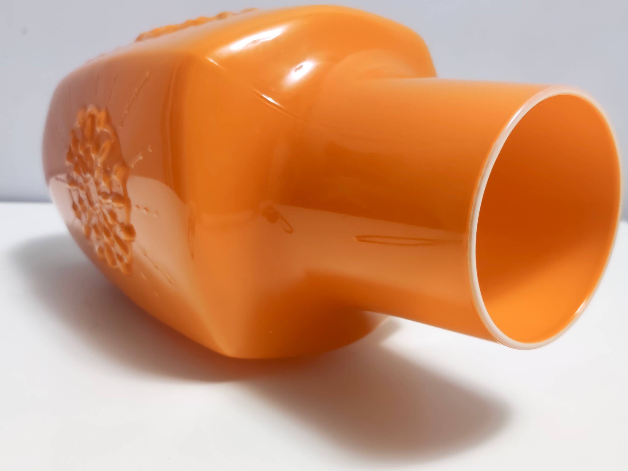 Orange Encased Hand-Blown Glass Flower Vase, Empoli, Italy
